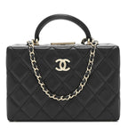 Lambskin Quilted Small CC Top Handle Box Bag Black