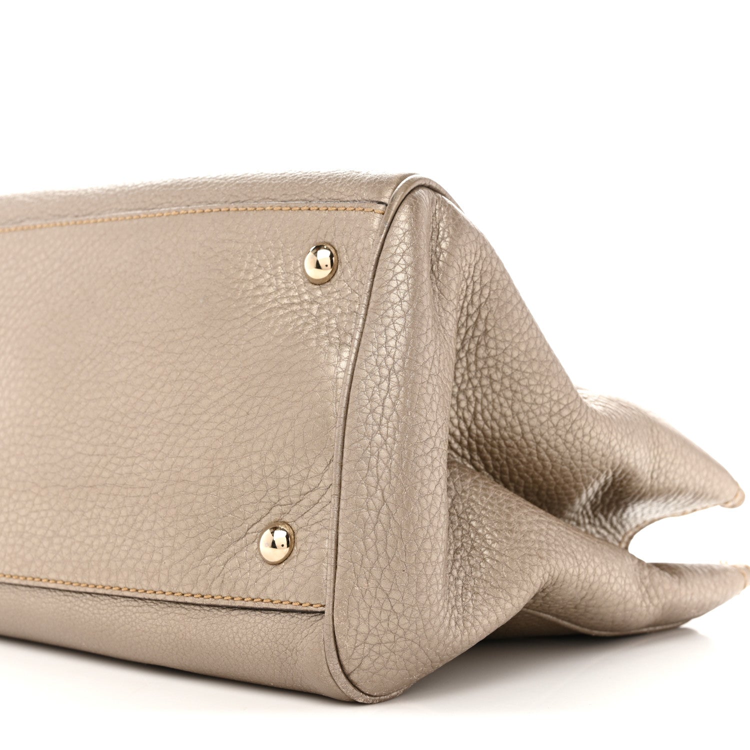 Metallic Pebbled Calfskin Medium Bamboo Shopper Tote Golden Beige