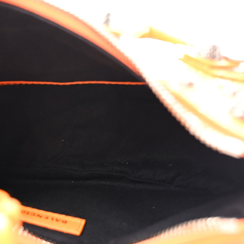 Extra Supple Calfskin Crocodile Embossed Le Cagole Shoulder Bag XS Pop Orange
