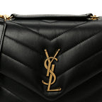 Calfskin Y Quilted Monogram Small Loulou Chain Satchel Black