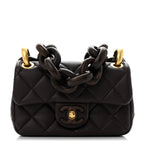 Lambskin Wenge Quilted Mini Fashion Wood Square Flap Dark Purple