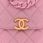 Lambskin Quilted Lacquered Chain Phone Holder With Chain Dark Pink