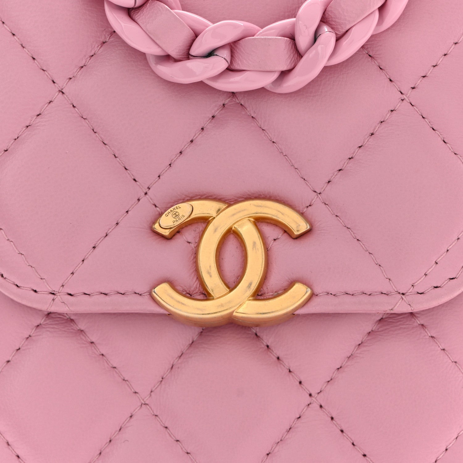 Lambskin Quilted Lacquered Chain Phone Holder With Chain Dark Pink