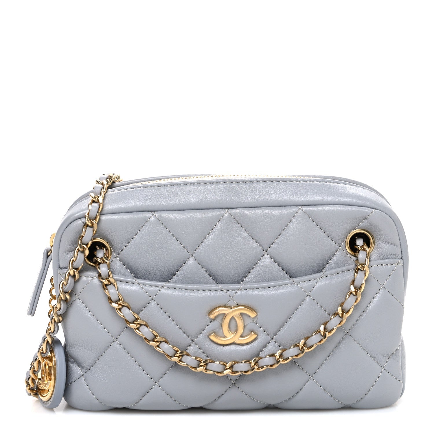 Lambskin Quilted Mini Camera Case  Grey