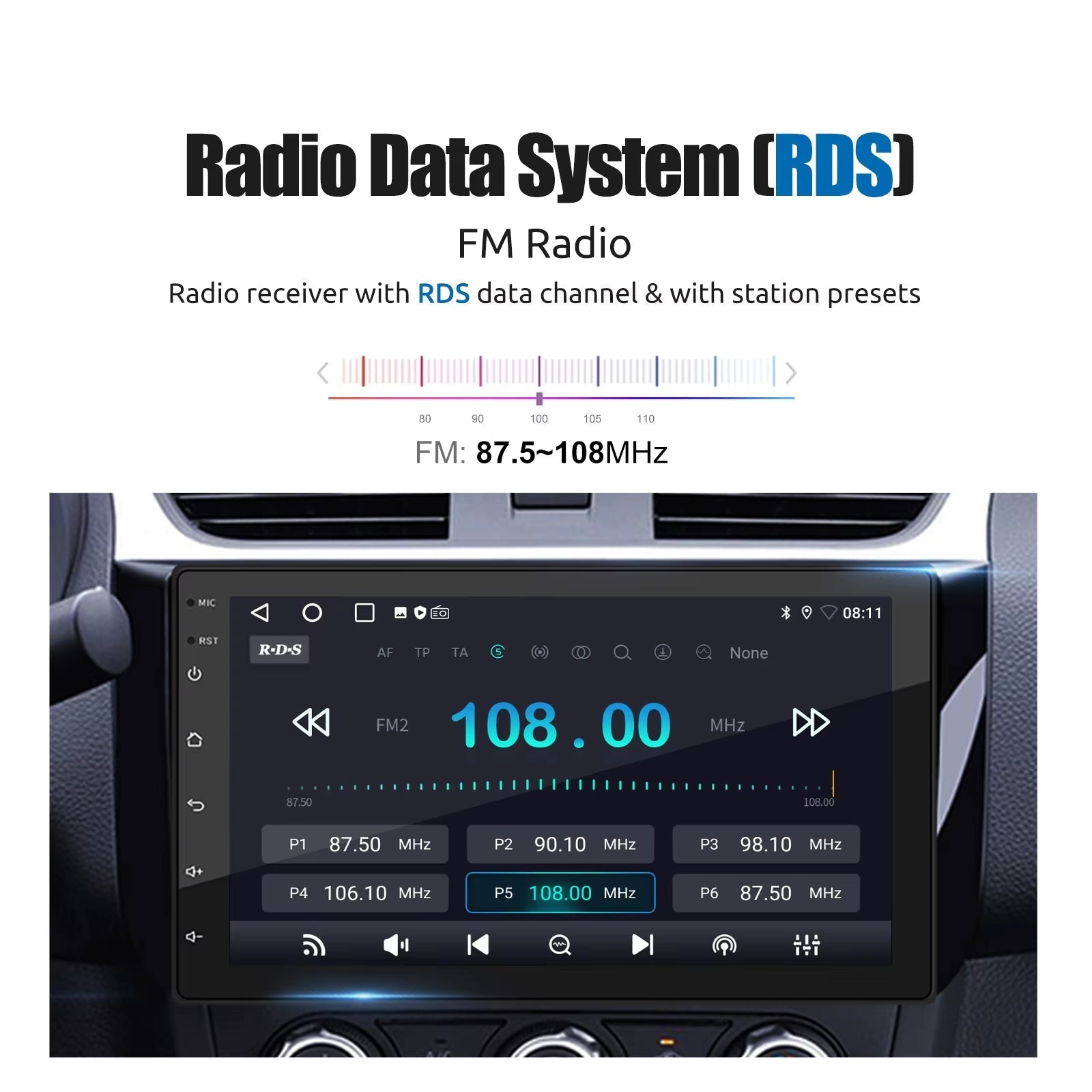 7-Inch Double DIN Android 14 CarPlay Multimedia Video Player with GPS Navigation, Wi-Fi, FM/RDS, and Bluetooth Compatibility - 64gb with Camera