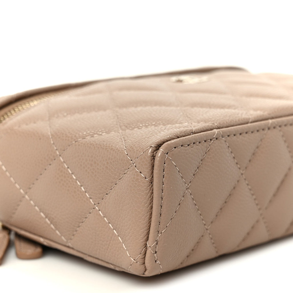 Caviar Quilted Top Handle Slim Vanity With Chain Dark Beige