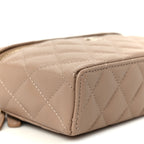 Caviar Quilted Top Handle Slim Vanity With Chain Dark Beige