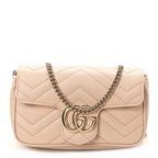 Calfskin Matelasse Super Mini GG Marmont Shoulder Bag Beige