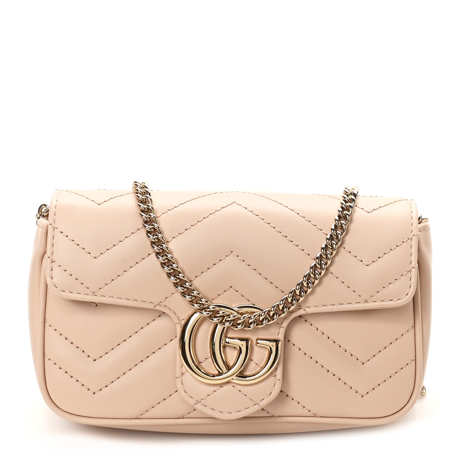 Calfskin Matelasse Super Mini GG Marmont Shoulder Bag Beige