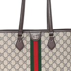 GG Supreme Monogram Textured Calfskin Web Small Ophidia Shoulder Tote Bag Beige Ebony New Acero