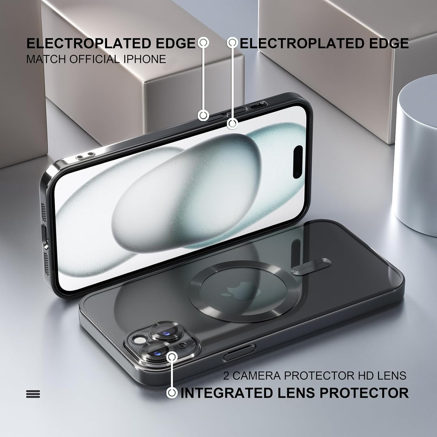 Entronix Bundle Compatible with iPhone 15 Plus - [Magnetic] Luxury Glossy Case & 1 Clear Screen Protector
