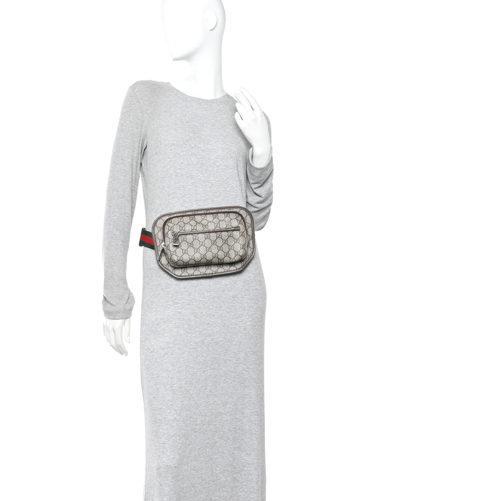 Soft GG Supreme Monogram Textured Dollar Calfskin Web Ophidia Pouch Pocket Belt Bag 85/34 Beige Ebony New Acero Black