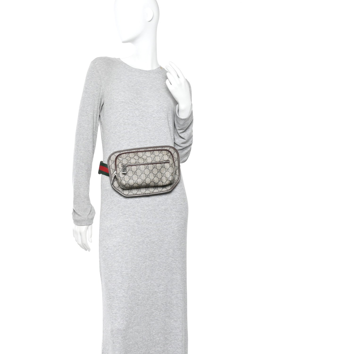 Soft GG Supreme Monogram Textured Dollar Calfskin Web Ophidia Pouch Pocket Belt Bag 85/34 Beige Ebony New Acero Black