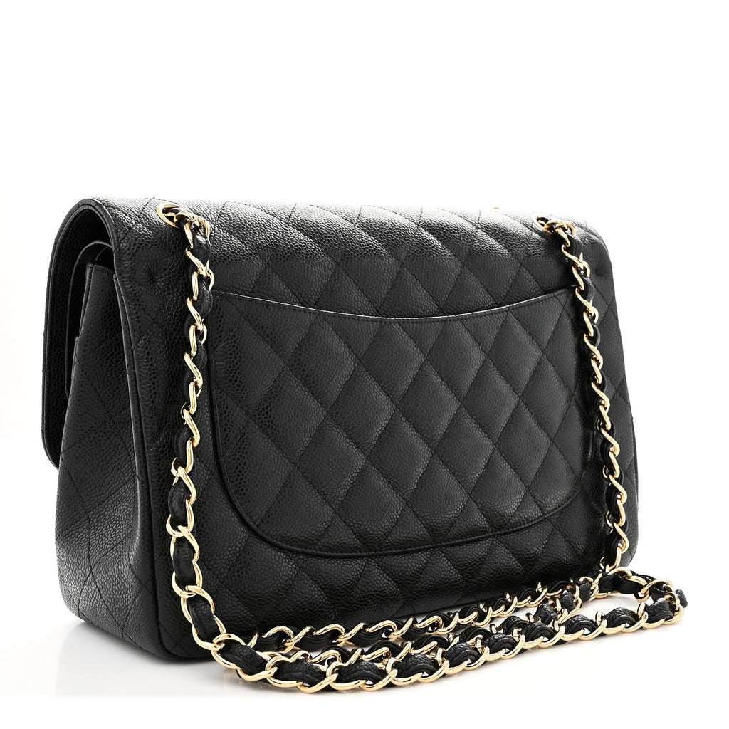 Caviar Quilted Jumbo Double Flap Black