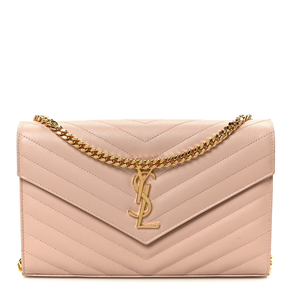 Grain De Poudre Matelasse Chevron Monogram Chain Wallet Pale Pink