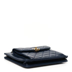 Lambskin Quilted Square Front Pocket Clutch With Chain Navy Blue