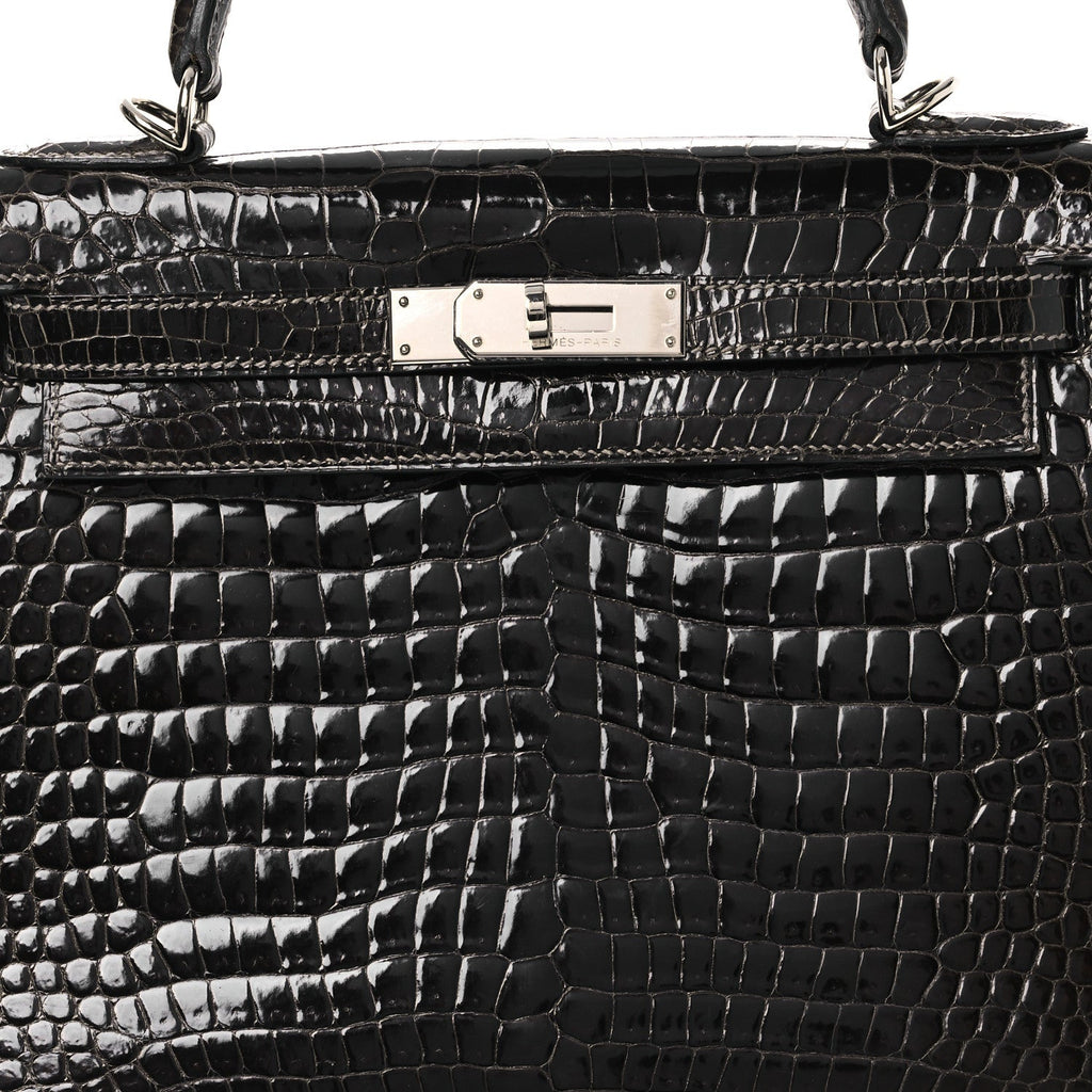Shiny Porosus Crocodile Kelly Sellier 28 Gris Elephant