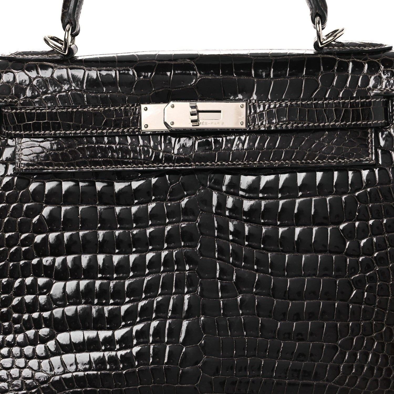 Shiny Porosus Crocodile Kelly Sellier 28 Gris Elephant