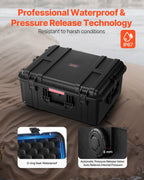 Weatherproof Hard Case, Heavy Duty Protective Dry Box Case with Pre-Cut Foam, Wheels & Retractable Pull Handles for Travel, Hunt, Military, Tactical, IP67 Waterproof Case for Cameras(63x50x32)