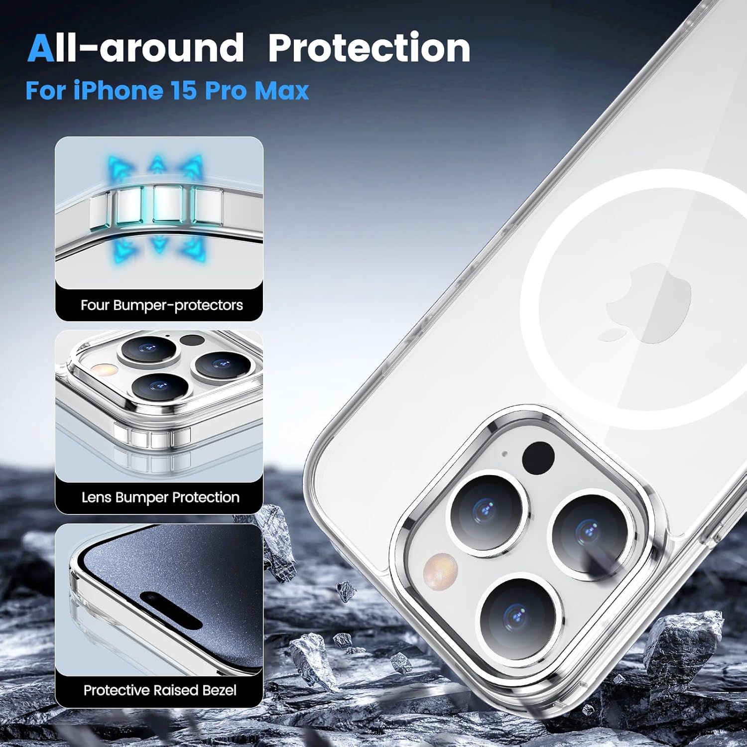 Entronix [Magnetic] Case Compatible with iPhone 15 Pro Max - [Hard Back] Thick Clear