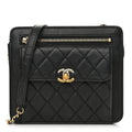 Lambskin Quilted Square Front Pocket Clutch With Chain Black