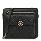 Lambskin Quilted Square Front Pocket Clutch With Chain Black