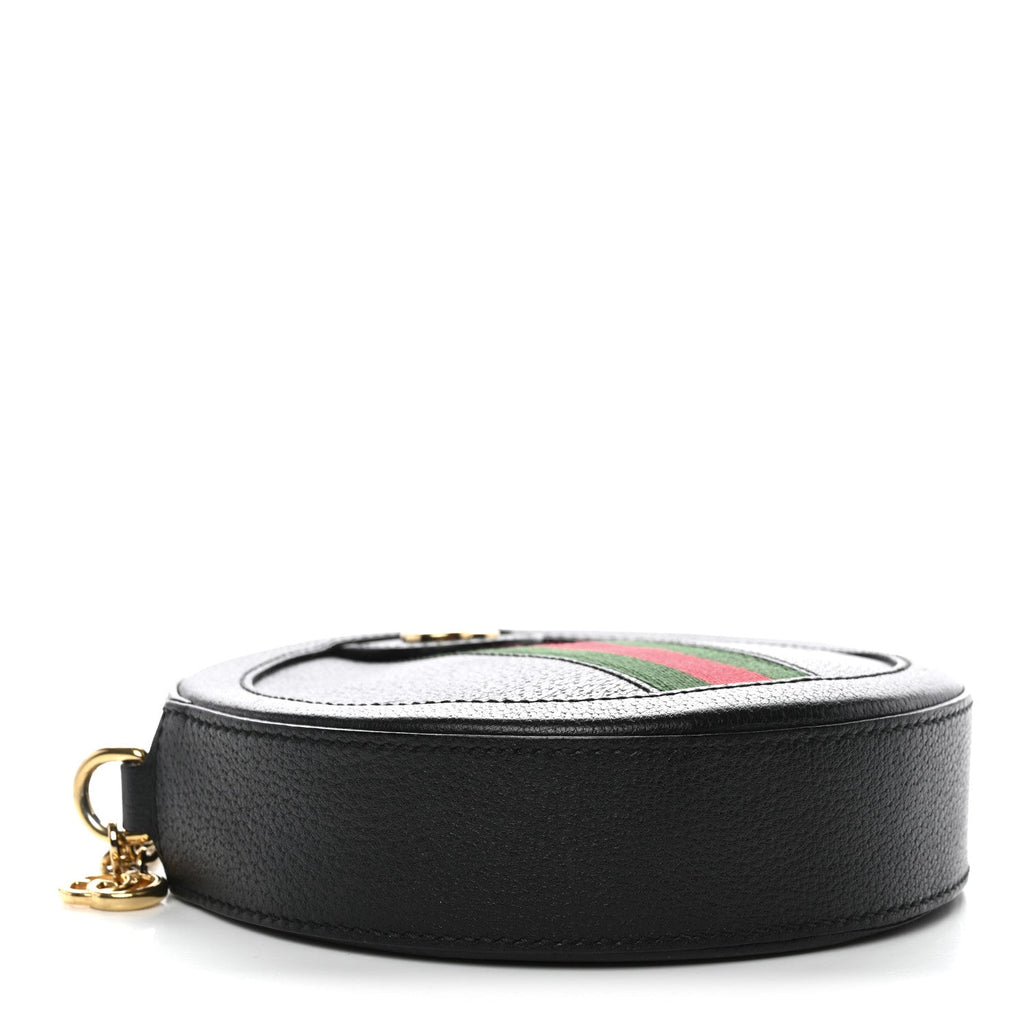 Grained Calfskin Web Mini Ophidia Round Shoulder Bag Black
