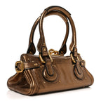 Metallic Calfskin Small Paddington Satchel Golden Brown