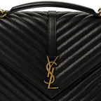 Sheepskin Matelasse Chevron Monogram Large College Satchel Black