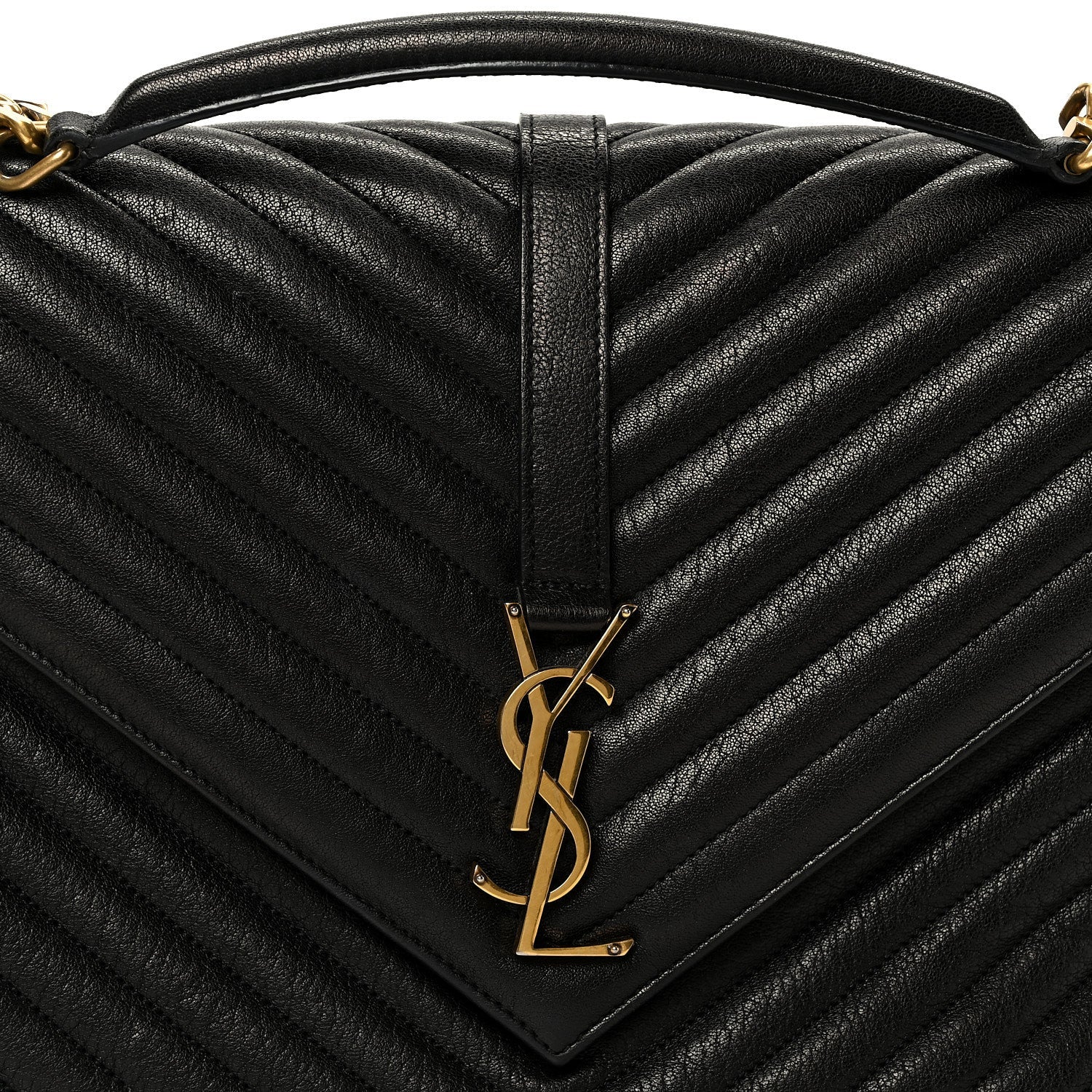 Sheepskin Matelasse Chevron Monogram Large College Satchel Black