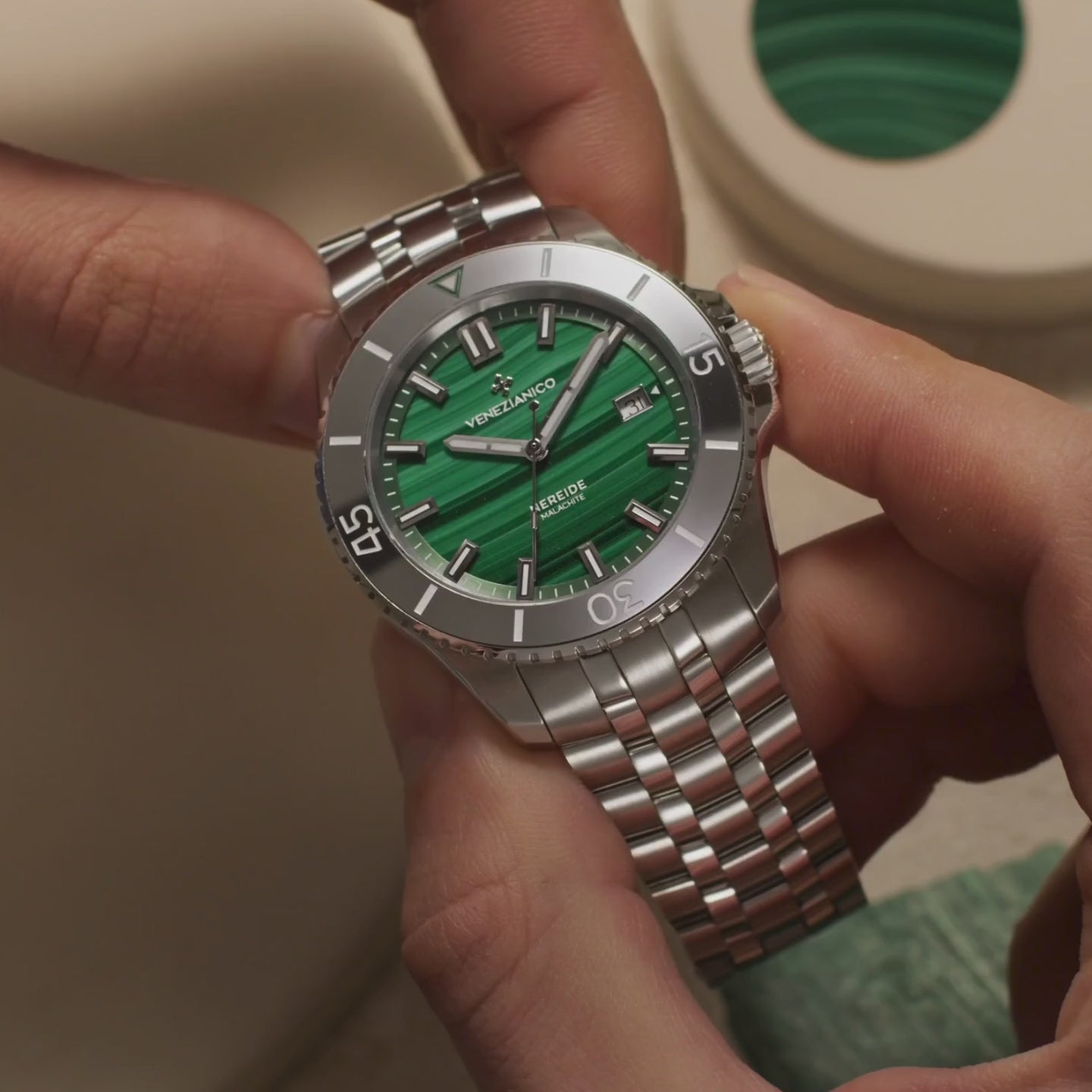 Venezianico Nereide Malachite Men’s Automatic Green Diver Watch