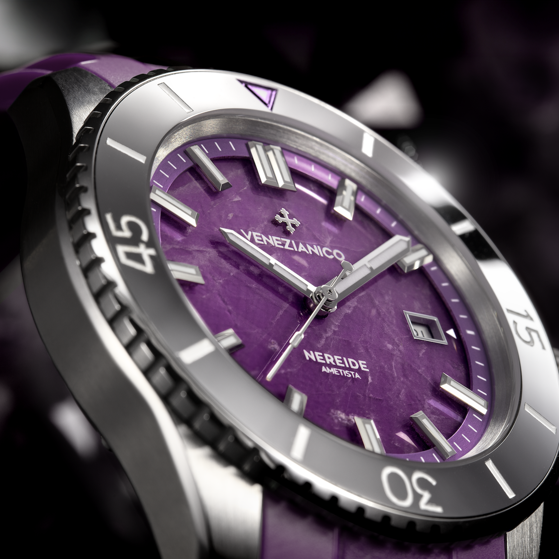 Venezianico Nereide Ametista Men’s Diver Automatic Amethyst Dial Watch