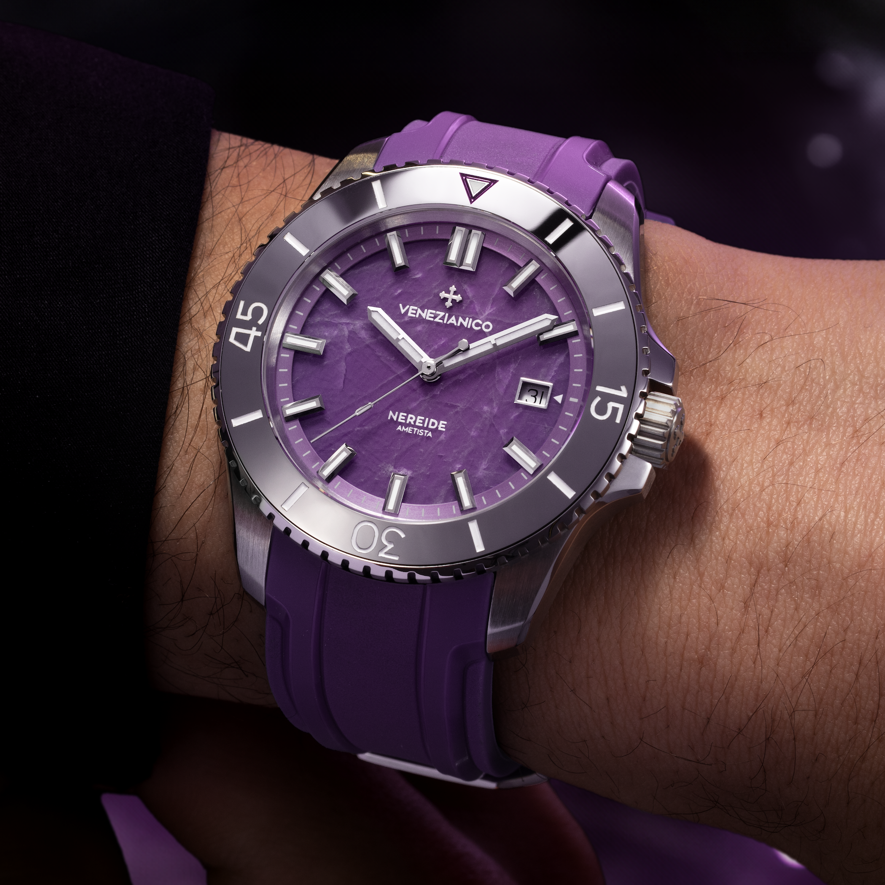 Venezianico Nereide Ametista Men’s Diver Automatic Amethyst Dial Watch