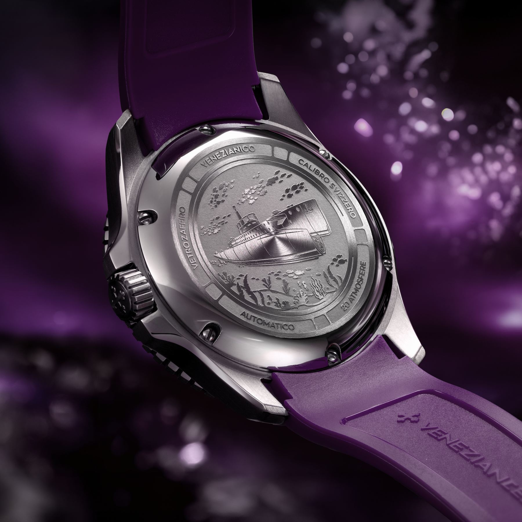 Venezianico Nereide Ametista Men’s Diver Automatic Amethyst Dial Watch