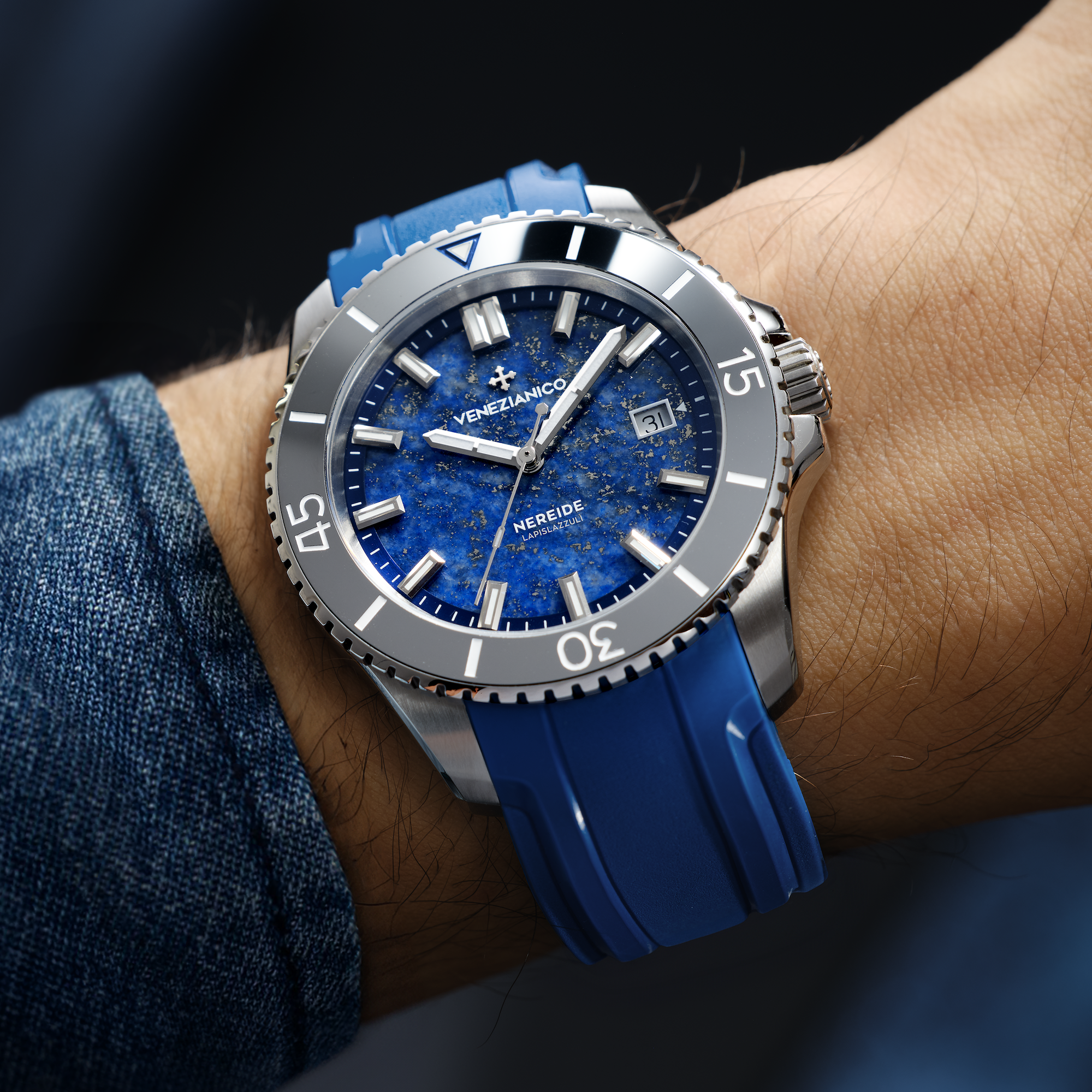 Venezianico Nereide Lapislazzuli Men’s Automatic Blue Stone Diver Watch