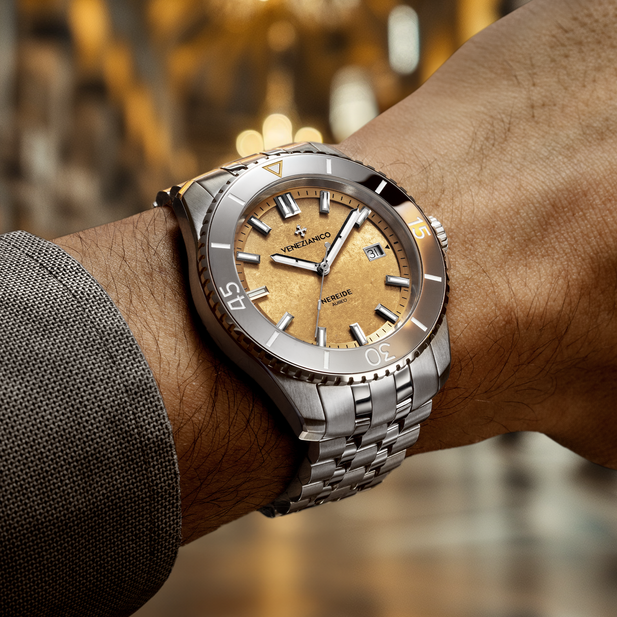 Venezianico Nereide Aureo 42 Men’s Gold Dial Automatic Diver Watch