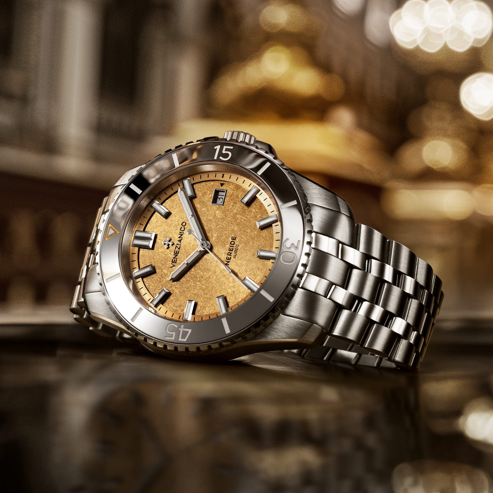 Venezianico Nereide Aureo 42 Men’s Gold Dial Automatic Diver Watch