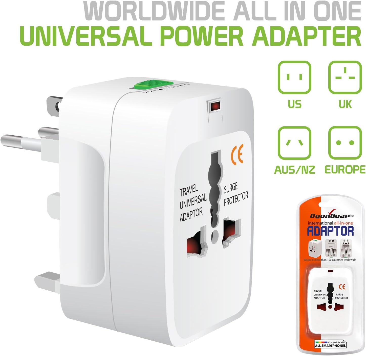 Entronix International Plug Adapter - 2-Pack Converter for EU, UK, AU, Asia to US Outlets