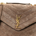 Suede Y Quilted Monogram Medium Loulou Chain Satchel Taupe