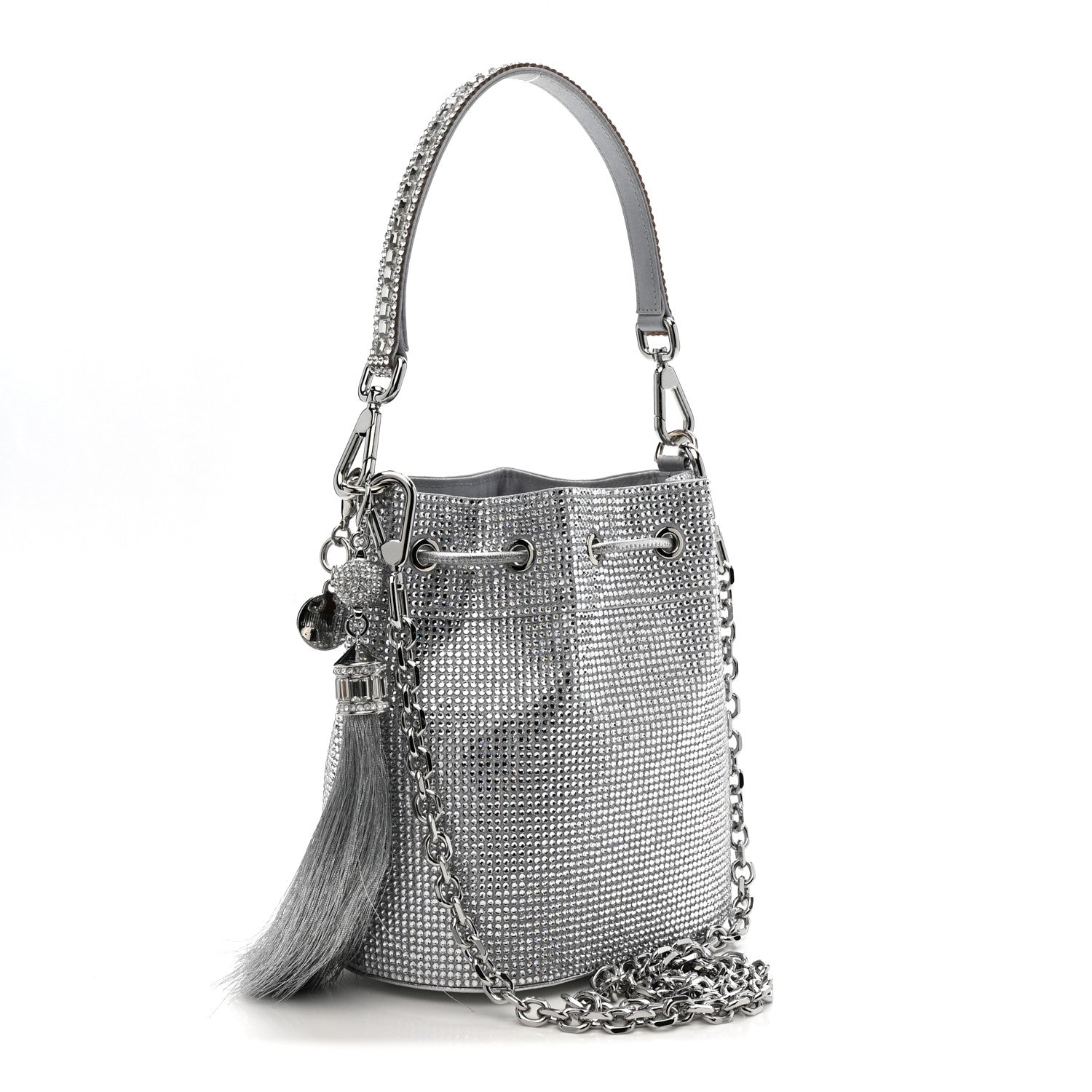 Satin Crystal Embellished Medium Piper Bucket  Silver Rhine