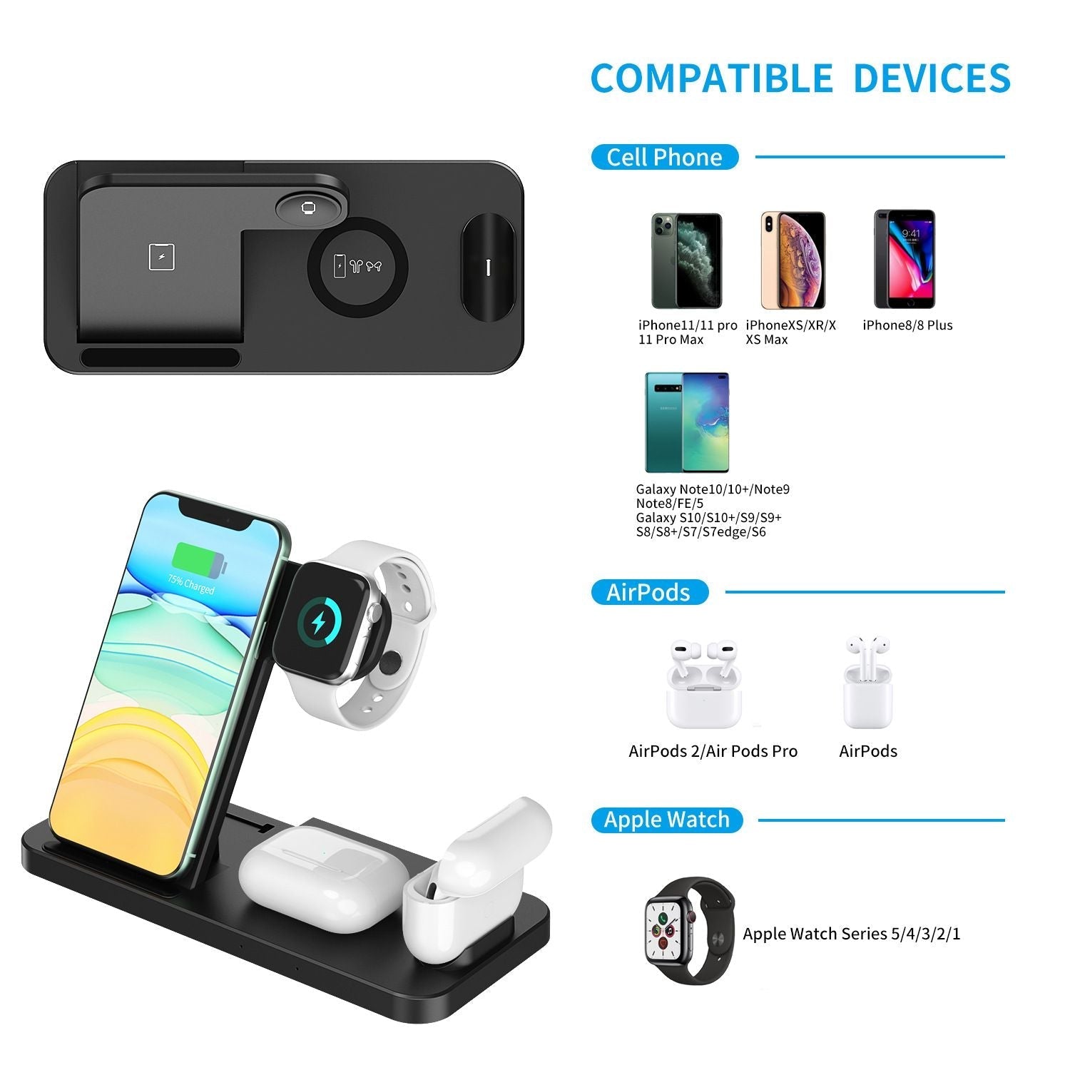 mobile phone wireless charger 18W fast charge for 12/13/14 headset watch compatible with Android phone