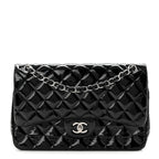 Patent Quilted Jumbo Double Flap Black