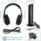Wireless RF Headphones HiFi Over-Ear Headsets RF Transmitter Receiver w/ MicY-shaped Cable Monitoring Earphone 98.4ft Range for TV Radio CD