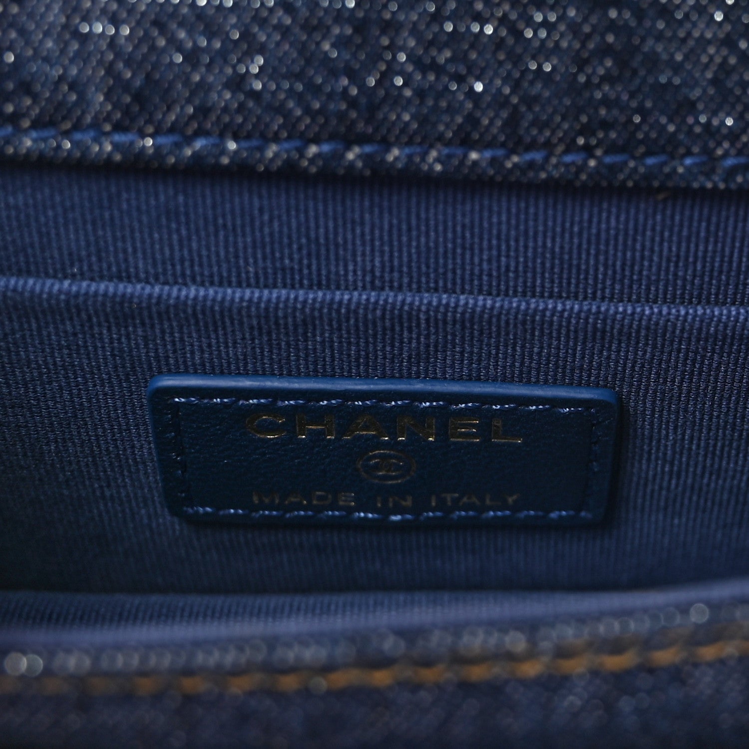 Denim Quilted Double You Card Holder On Chain Blue
