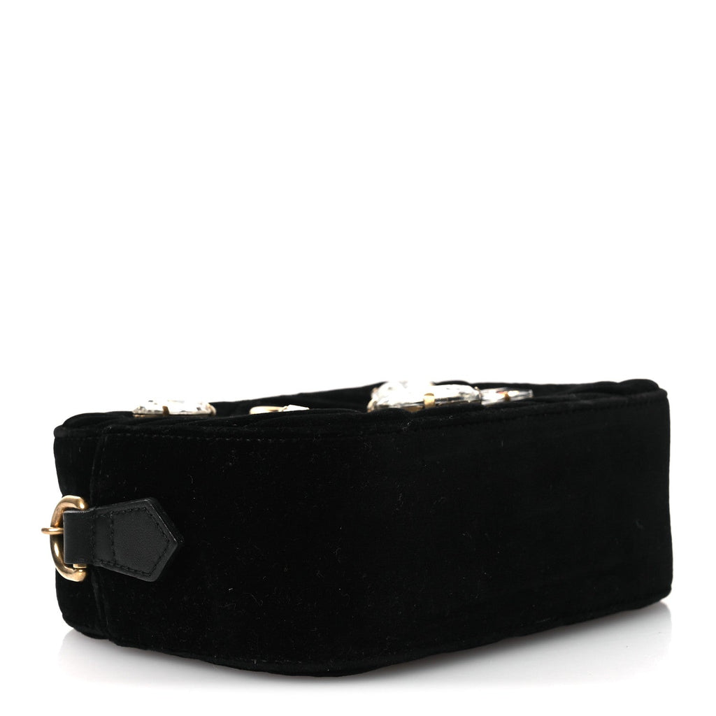 Velvet Matelasse Marquise Crystals Mini GG Marmont Chain Shoulder Bag Black