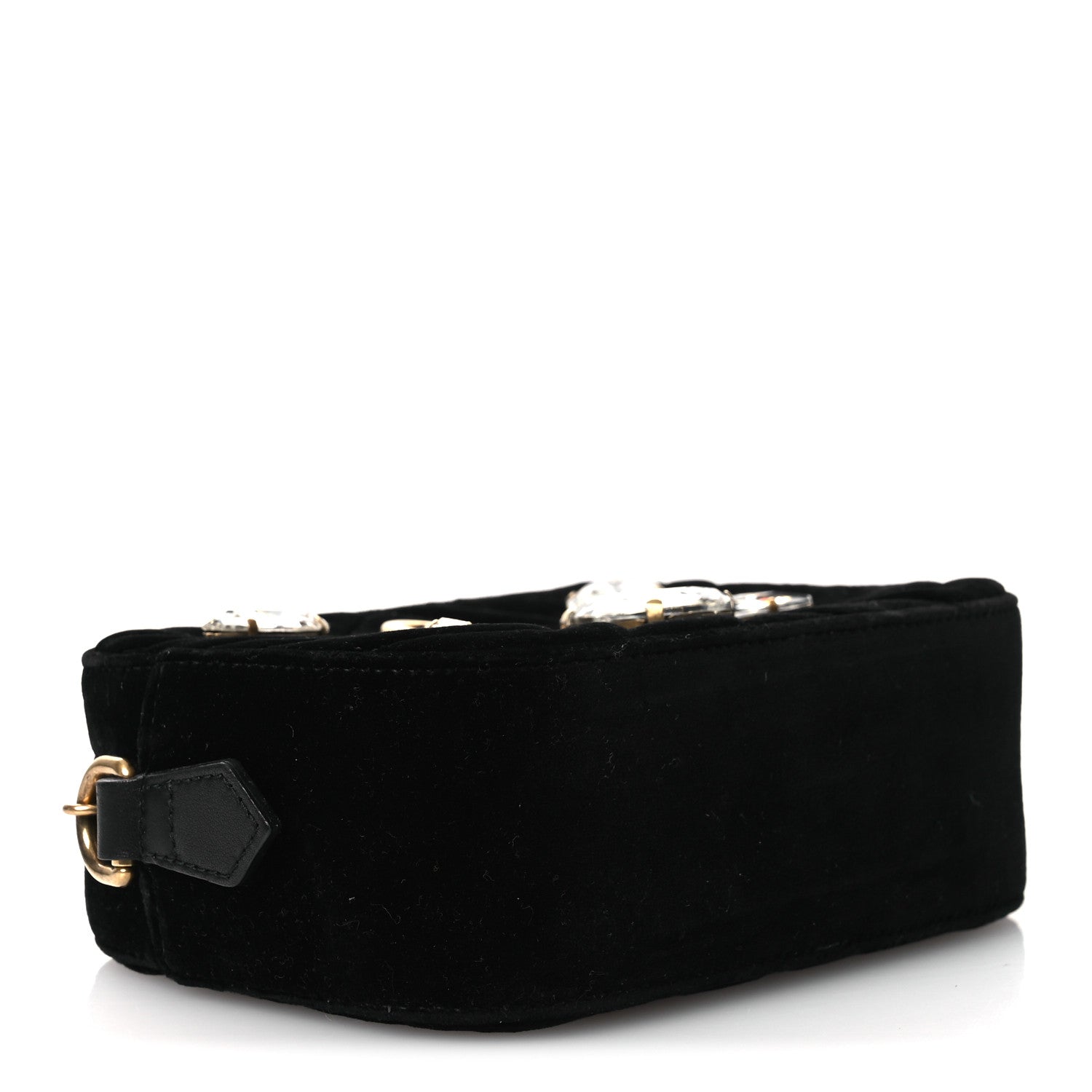 Velvet Matelasse Marquise Crystals Mini GG Marmont Chain Shoulder Bag Black