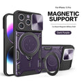 Tpu Pc Shockproof Magnetic Phone Case With Free Adjustment Ring Holder For Iphone 15 Pro In Purple
