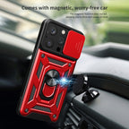 Kickstand Ring Holder With Slide Camera Cover Tpu Magnetic Car Mount For Apple Iphone 14 Pro In Red
