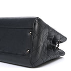 Metallic Grained Calfskin Medium Woven Chain Shopping Bag Black