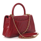 Aged Calfskin Chevron Quilted Mini Coco Handle Flap Red